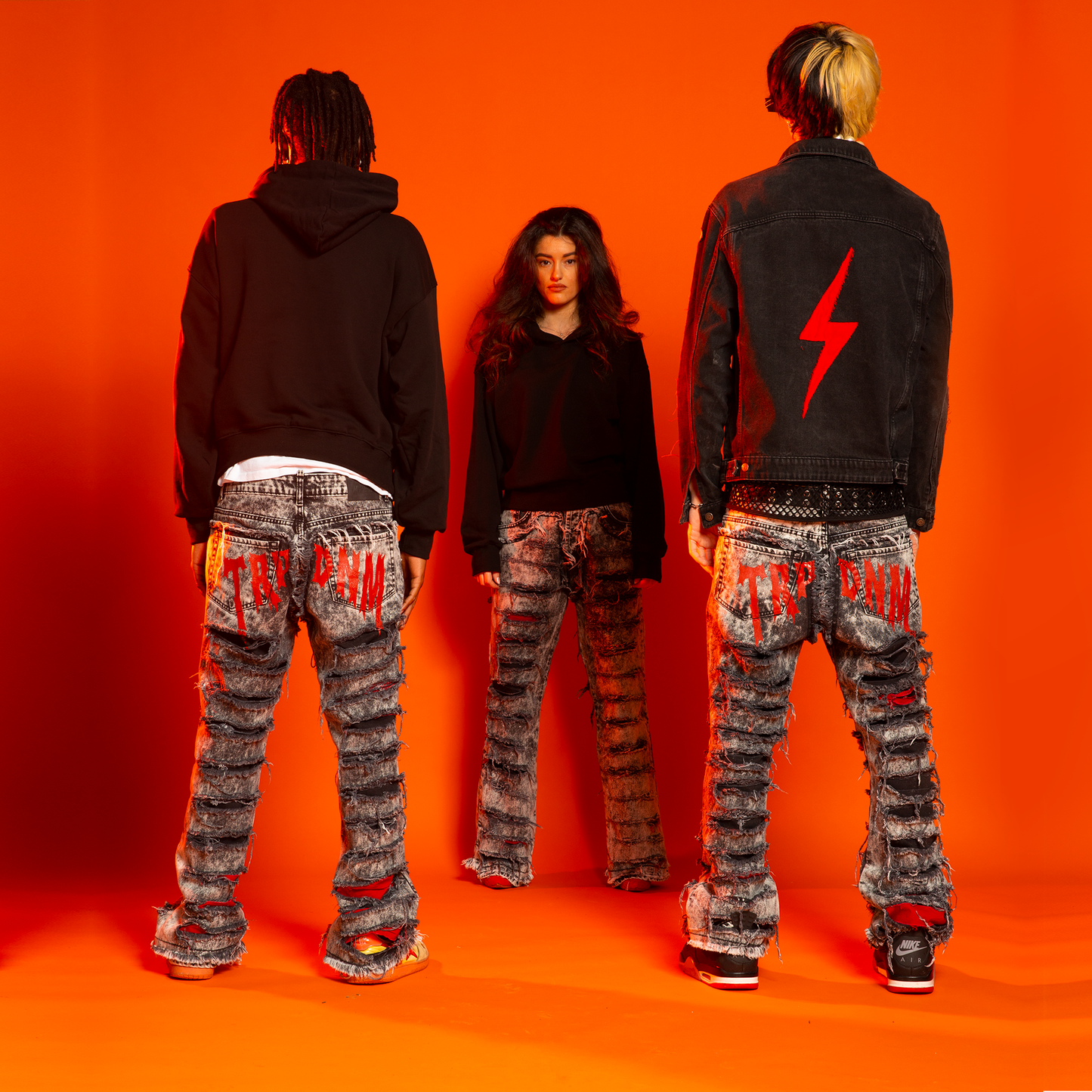 Trap Denim - Red Print Ripped Flare Denim "Ignis" Collection