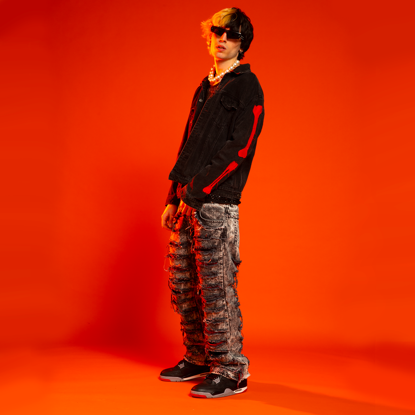 Trap Denim - Red Print Ripped Flare Denim "Ignis" Collection