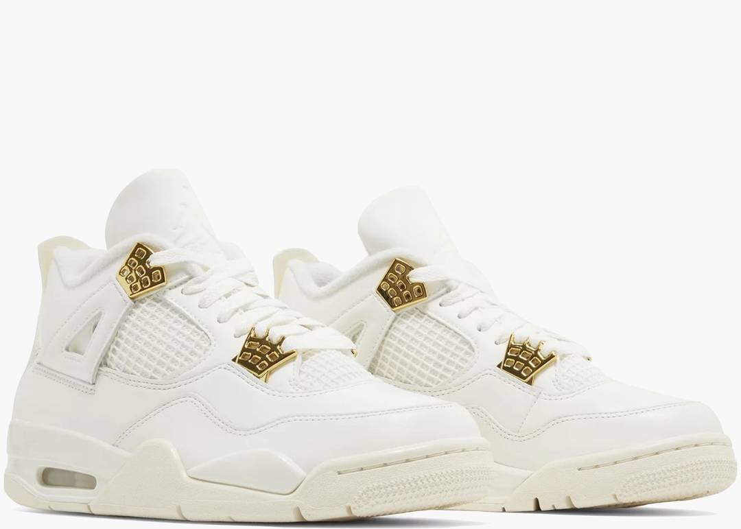 Jordan 4 Retro Metallic Gold  – vista frontale, sneaker Nike Air Jordan 4 Retro