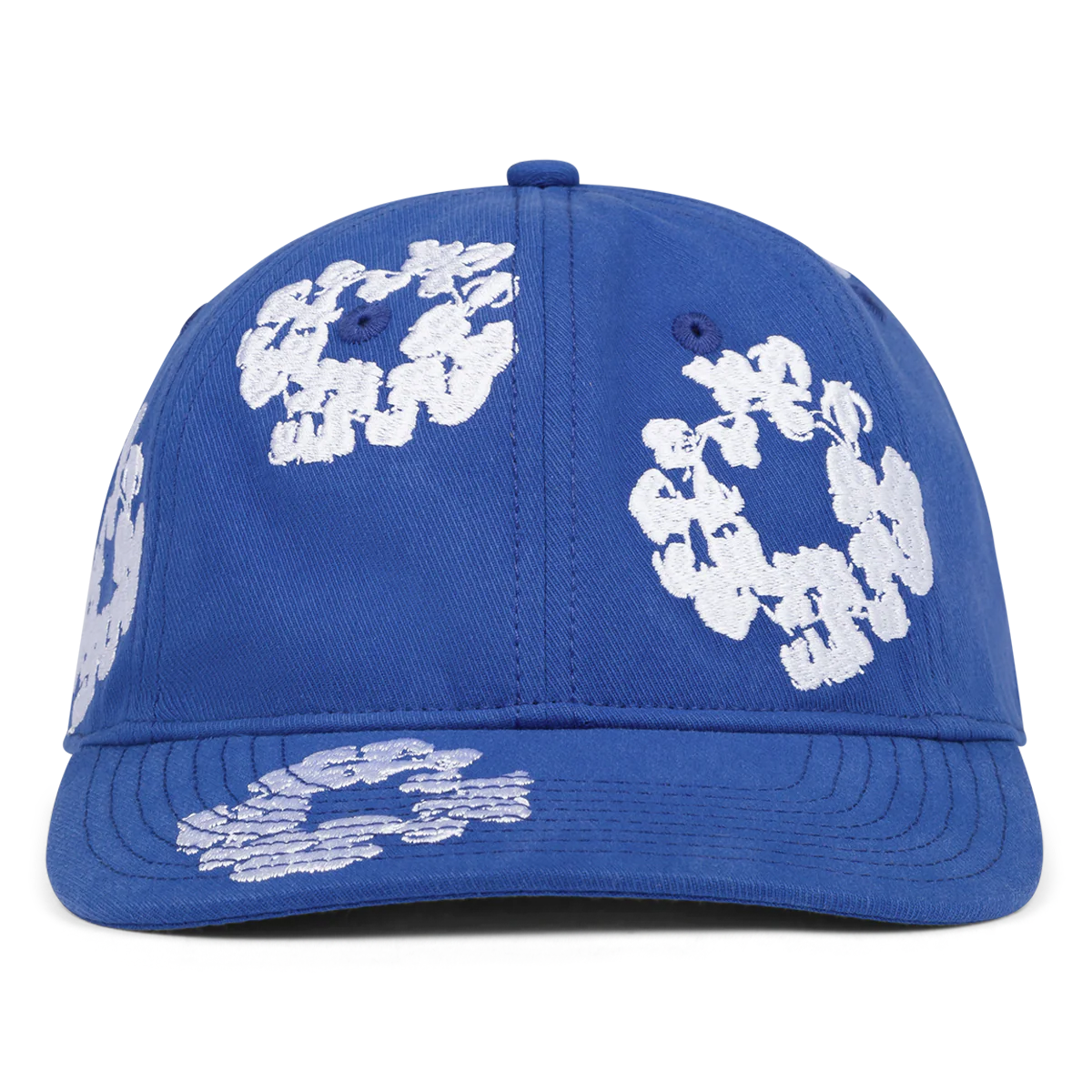 Denim Tears The Cotton Wreath Cap Blue vista frontale – cappellino blu streetwear