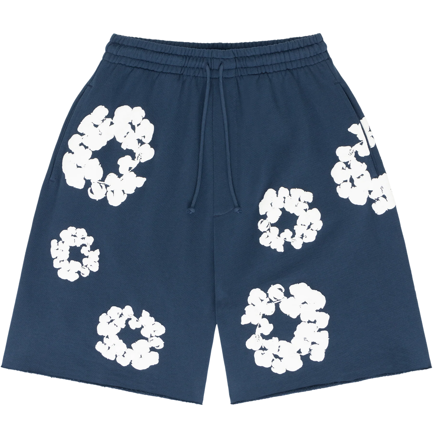 Denim Tears The Cotton Wreath Shorts Navy vista frontale – pantaloncini blu navy streetwear