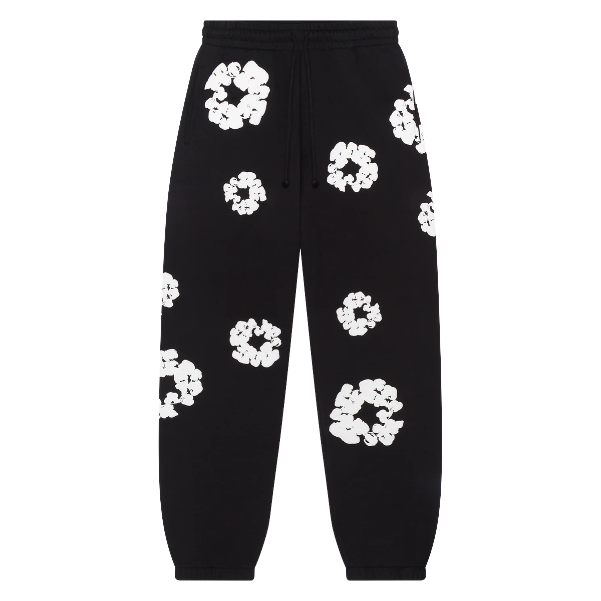 Denim Tears The Cotton Wreath Sweatpants Black vista frontale – pantaloni neri streetwear