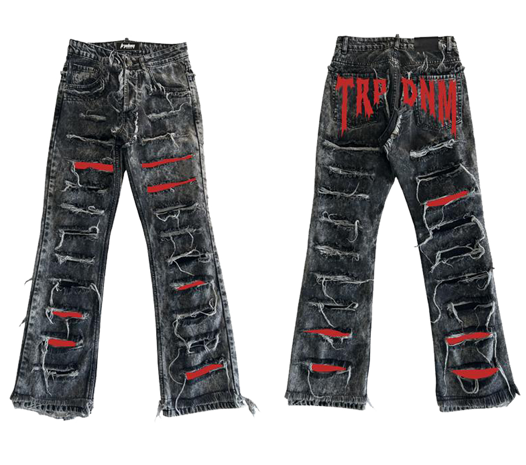 Trap Denim - Red Print Ripped Flare Denim "Ignis" Collection