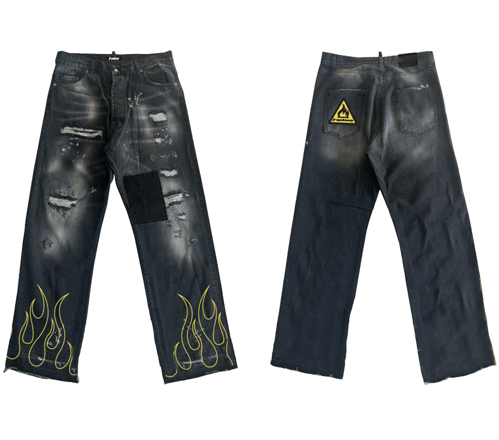 Trap Denim - Flame Print Distressed Baggy jeans