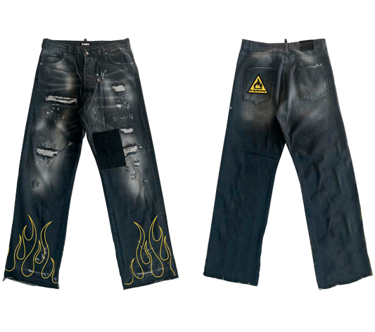 Trap Denim - Flame Print Distressed Baggy jeans