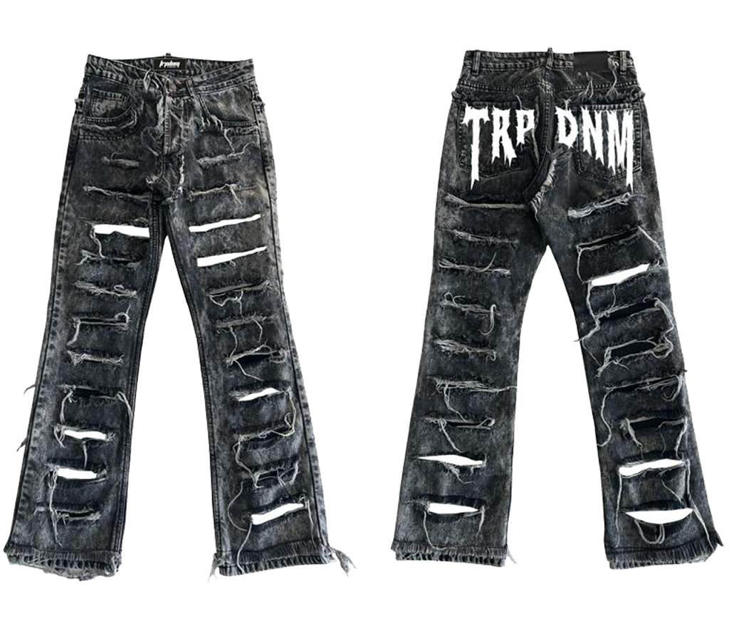 Trap Denim - White Print Flare Denim "IGNIS" Collection