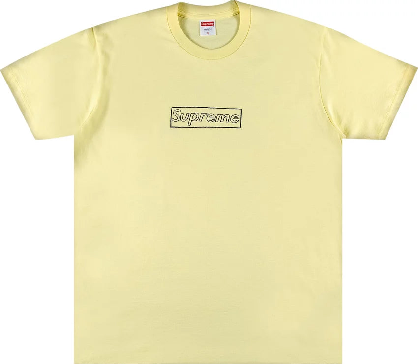 Supreme x KAWS Chalk Logo Tee Pale Yellow