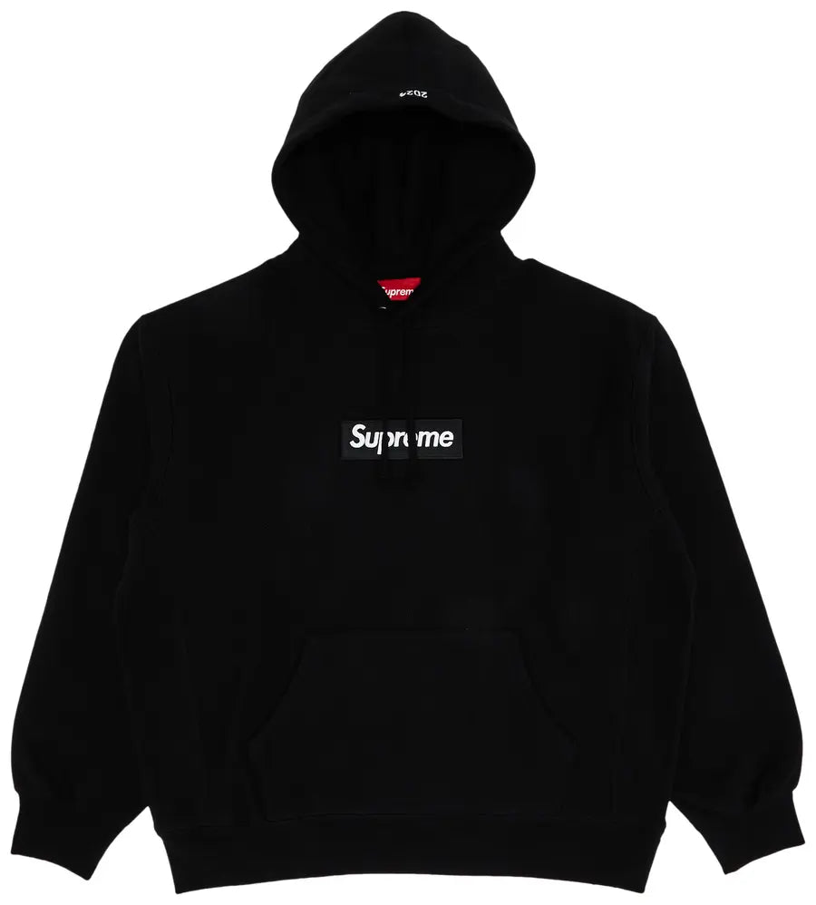 Supreme Box Logo Hooded Sweatshirt Black vista frontale – felpa Supreme nera streetwear