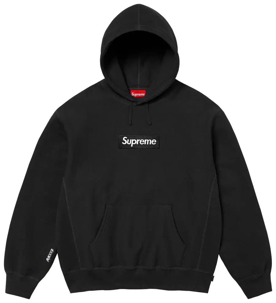 Supreme Box Logo Hooded Sweatshirt Black vista frontale – felpa Supreme nera streetwear