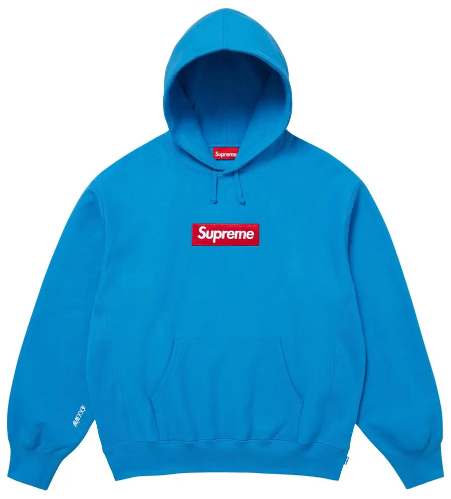 Supreme Box Logo Hooded Sweatshirt Cyan vista frontale – felpa Supreme cyan streetwear