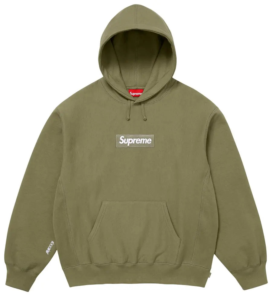 Supreme Box Logo Hooded Sweatshirt Olive vista frontale – felpa Supreme verde oliva streetwear