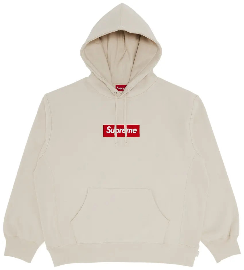 Supreme Box Logo Hooded Sweatshirt Stone FW24 vista frontale – felpa Supreme stone streetwear