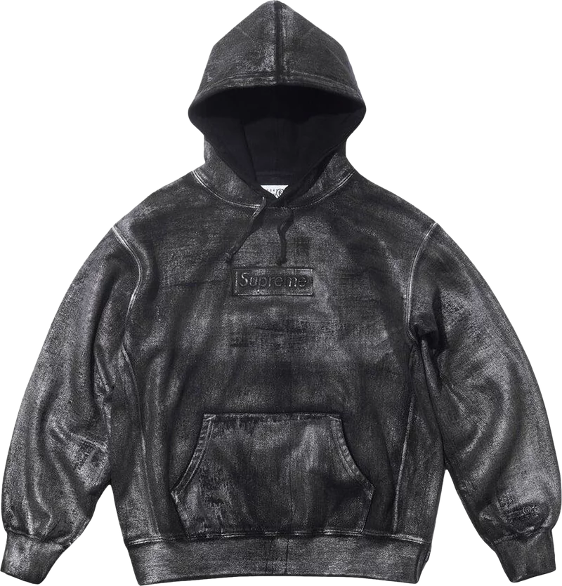 Supreme MM6 Maison Margiela Foil Black Box Logo Hooded Sweatshirt vista frontale – felpa streetwear nero premium
