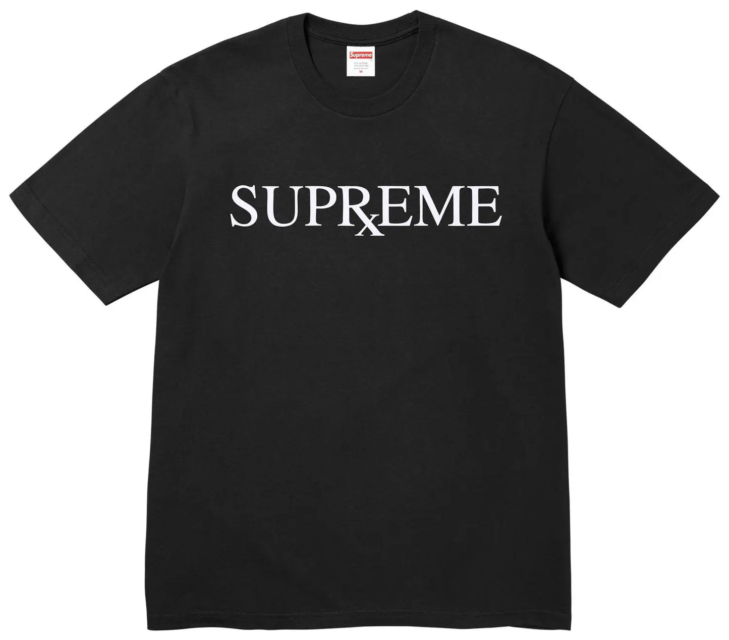 Supreme RX Tee Black vista frontale – t-shirt nera Supreme streetwear